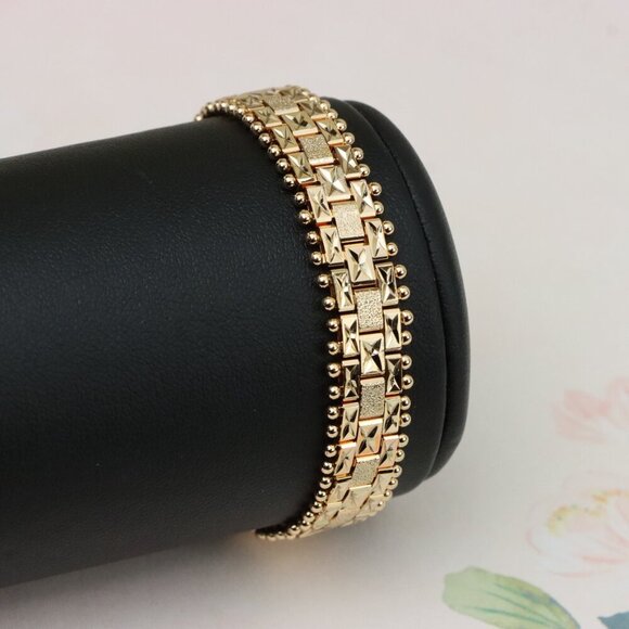 "Rose Gold Textured Link Bracelet with Gold Beaded Border, XPBL0878 - Picture 9 of 12